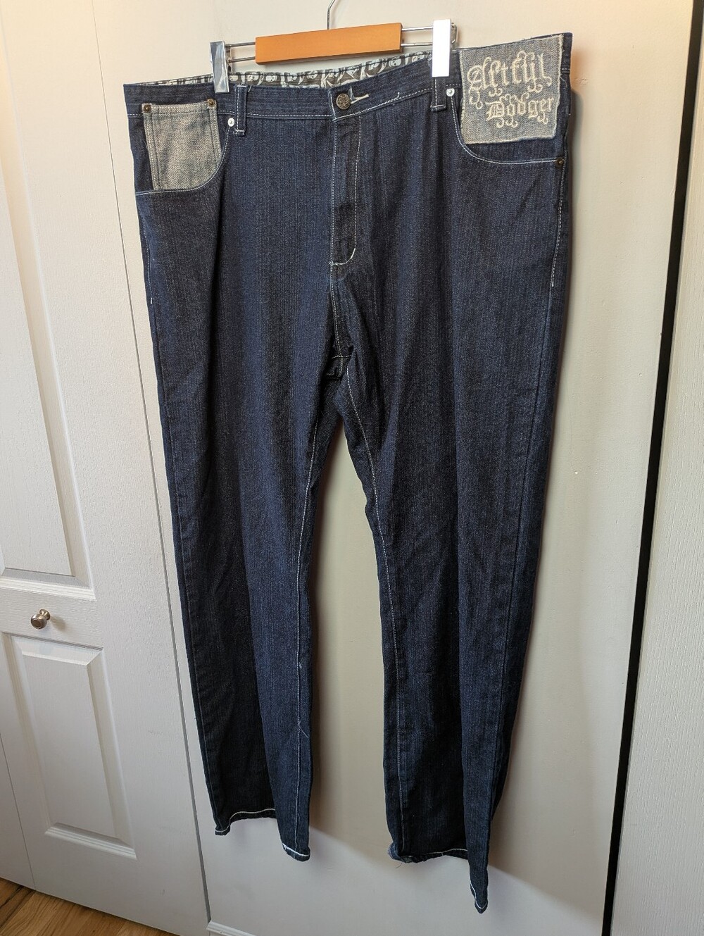 Y2K ARTFUL DODGER 100% Cotton Men Jeans Straight Leg Baggy Size 42 Blue Denim